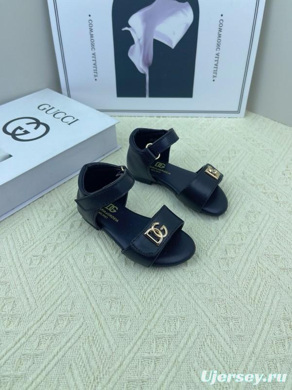 2025 Kids Dolce & Gabbana White Black Leather Sandals DG