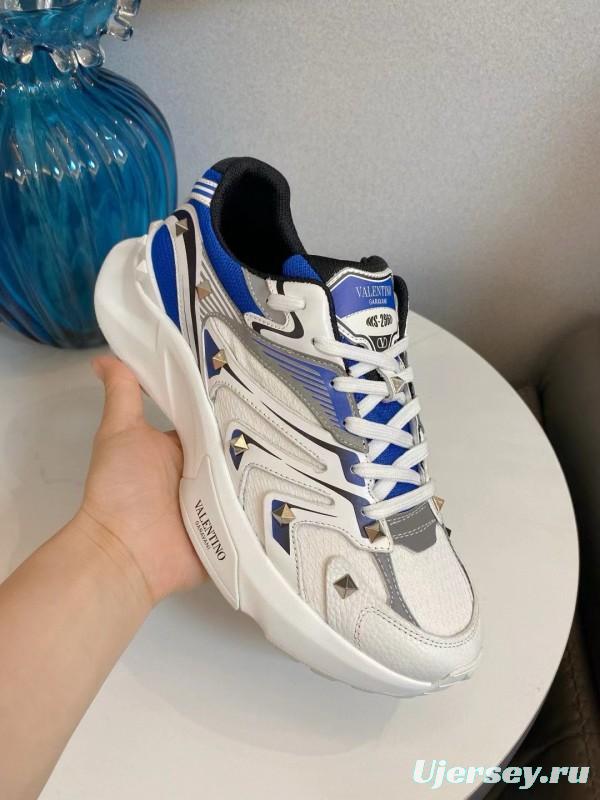 2024 Unisex Valentino Blue White Grey Mesh Leather Sneakers MJ00410