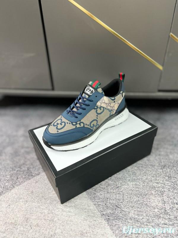 2024 Men Gucci Blue Beige Canvas Leather Sneaker MJ00260