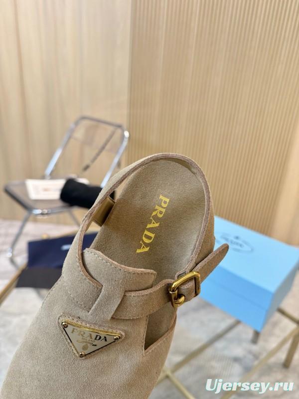 2025 Women Prada Beige Suede Sandals