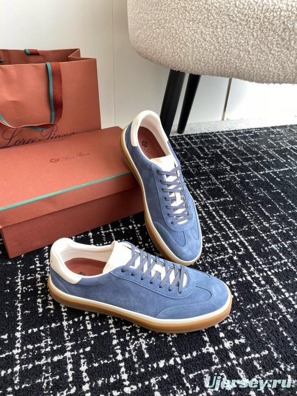 2024 Men Loro Piana Blue Suede Leather Sneakers MJ00320