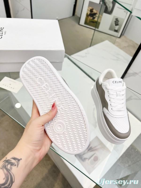 2025 Women Celine White Grey Leather Block Triomphe Sneakers LY00270