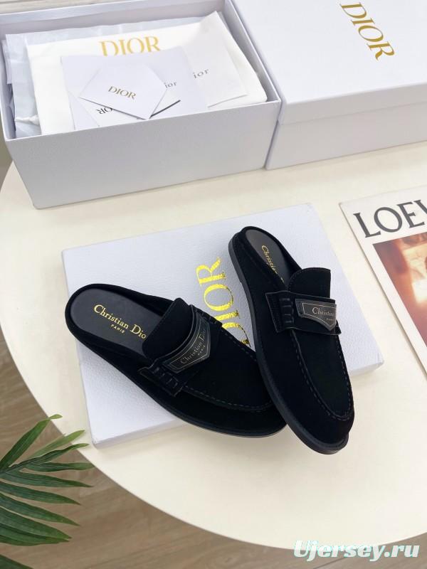 2025 Women Dior Black Leather Slip-On Loafers Crafted With Original Rubber Sole KFY00300(F)