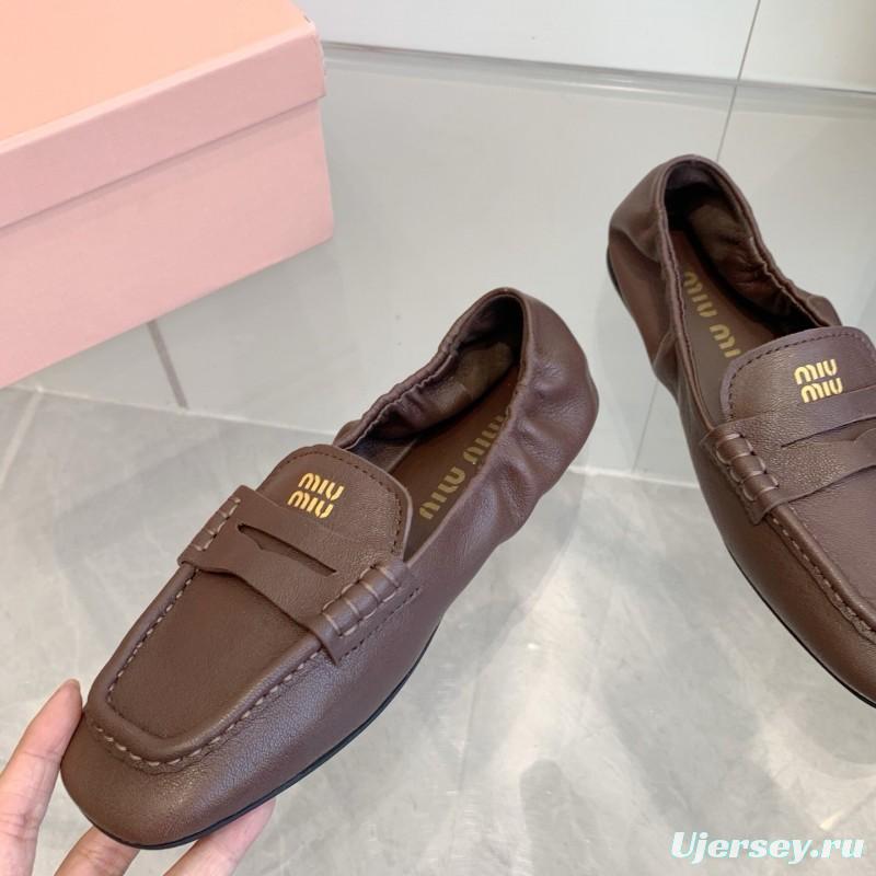 2025 Women Miu Miu Brown Leather Loafers