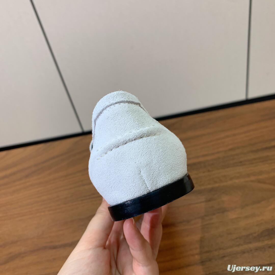 2025 Women Brunello Cucinelli White Suede Loafers Handcrafted Bead Chain Detail LY00360 (F)