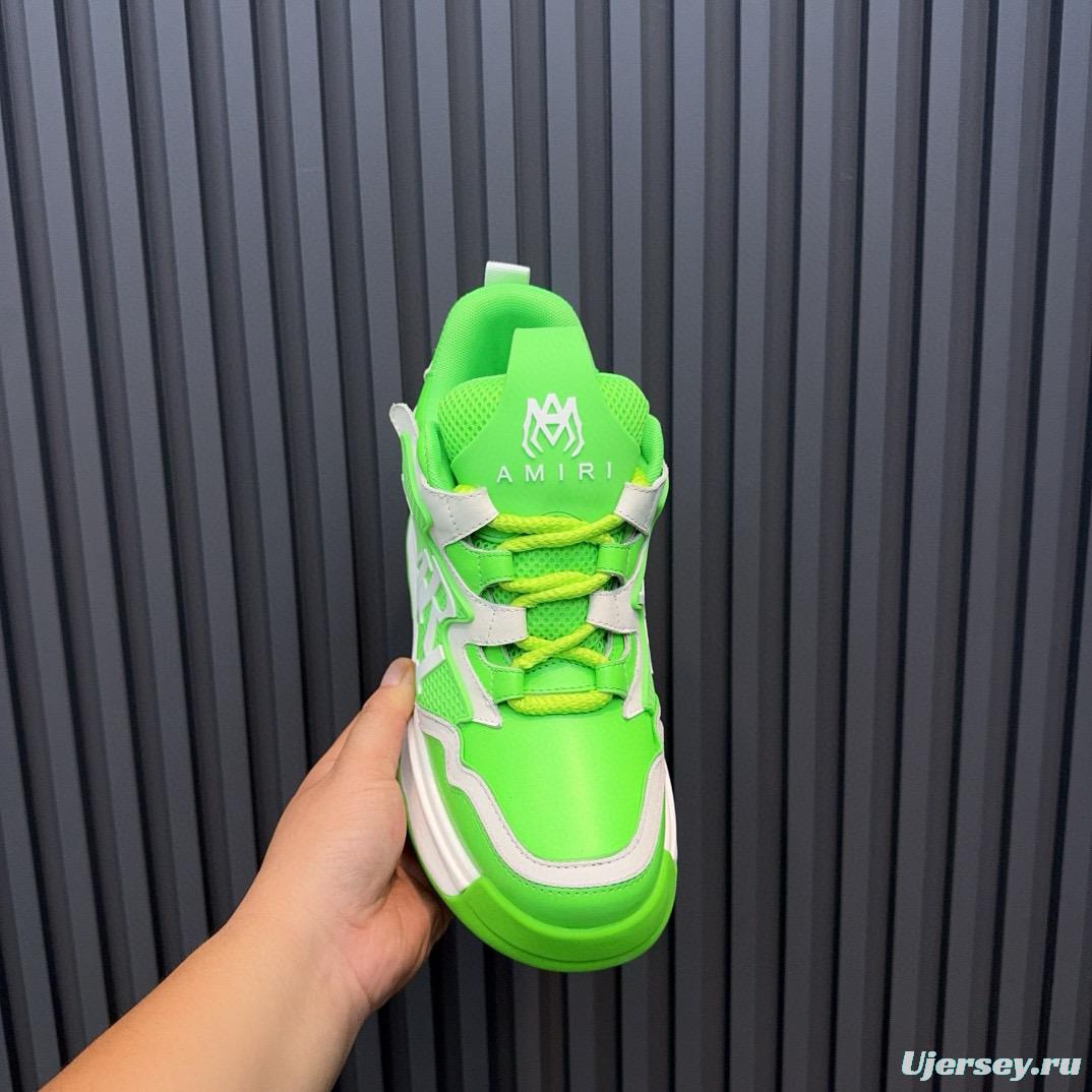2024 Unisex Amiri Green White Mesh Leather Sneakers MJ00410