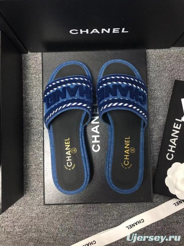 2025 Slippers Chanel Blue Fabric Slippers LY00270