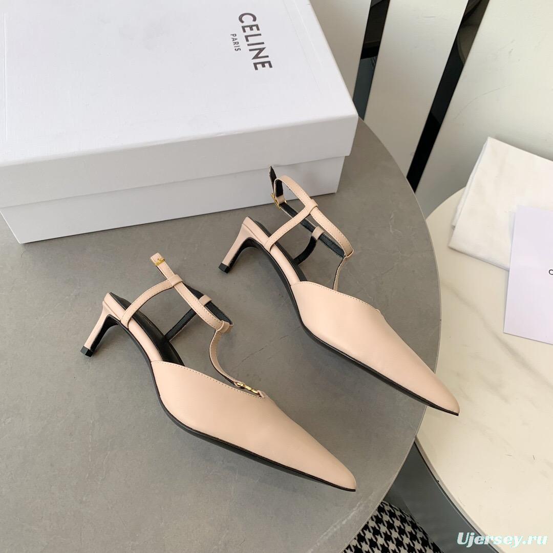 2025 Women Celine Beige Calfskin T-Strap Pumps