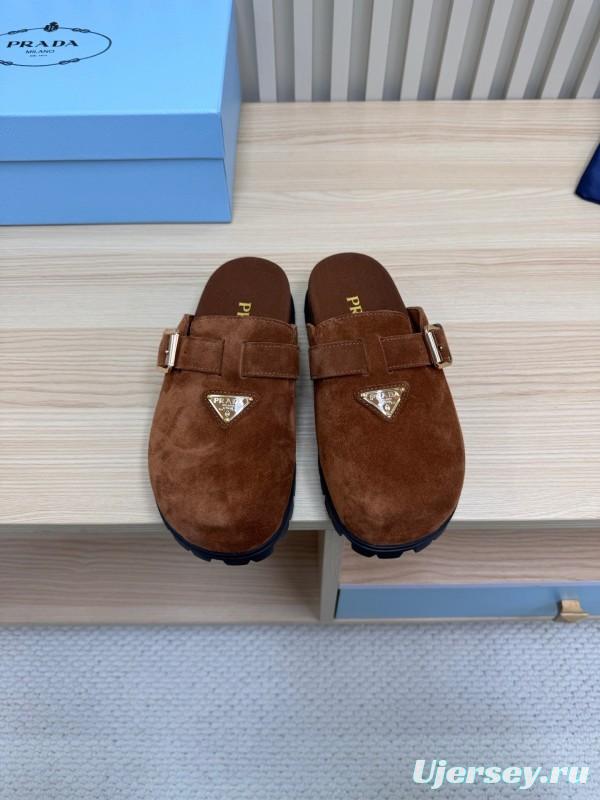 2025 Slippers Prada Brown Suede Slippers LY00280