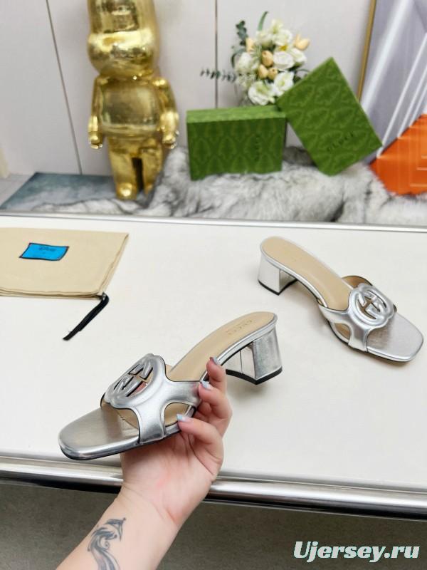2025 Gucci Silver Leather Slippers MJ00190