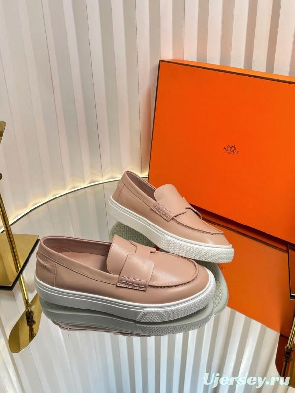 2025 Women Hermès Pink Leather Loafers LY00310(F)