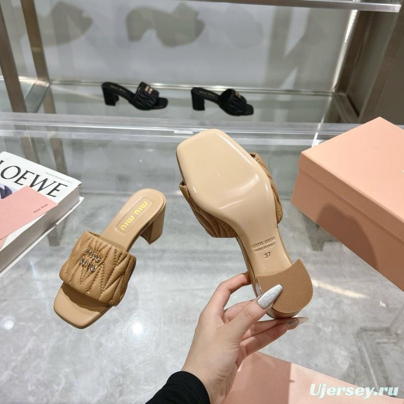 2025 Women Miu Miu Beige Lambskin Heeled Sandals MDR00123