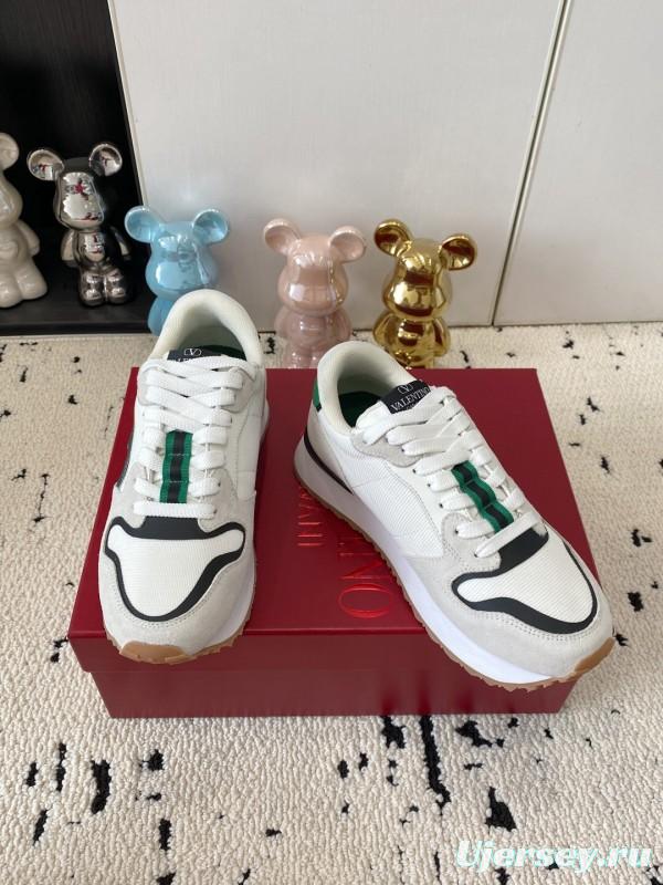 2025 Unisex Valentino White Green Leather Silk Sneakers LY00340