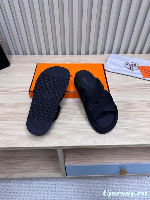 2025 Slippers Unisex Hermès Black Leather Slippers