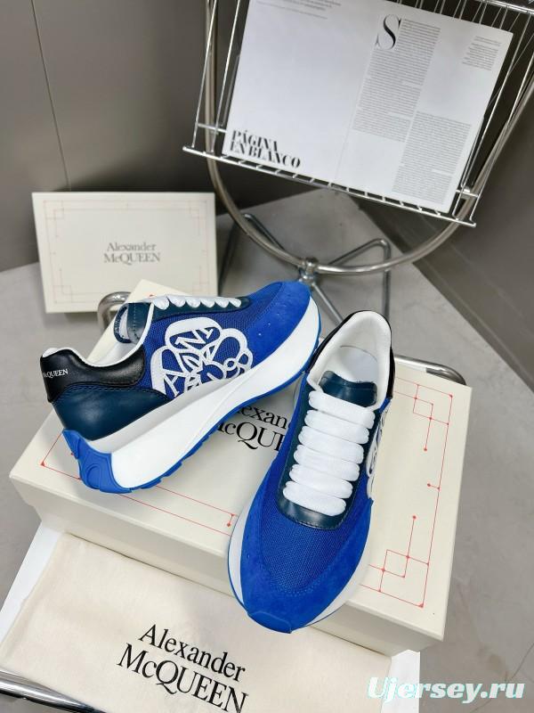 2024 Unisex Alexander McQueen Blue White Leather Suede Sneakers MJ00370