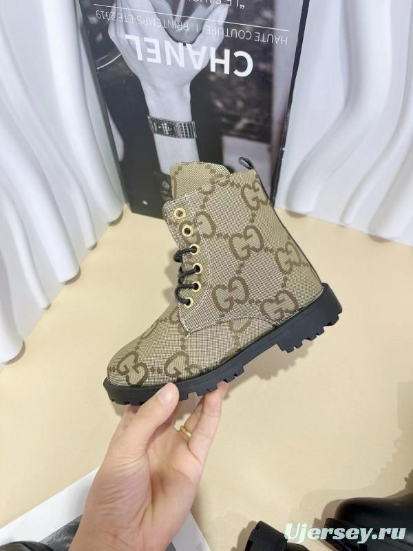 2024 Kids Gucci Brown Black Canvas Leather Boots