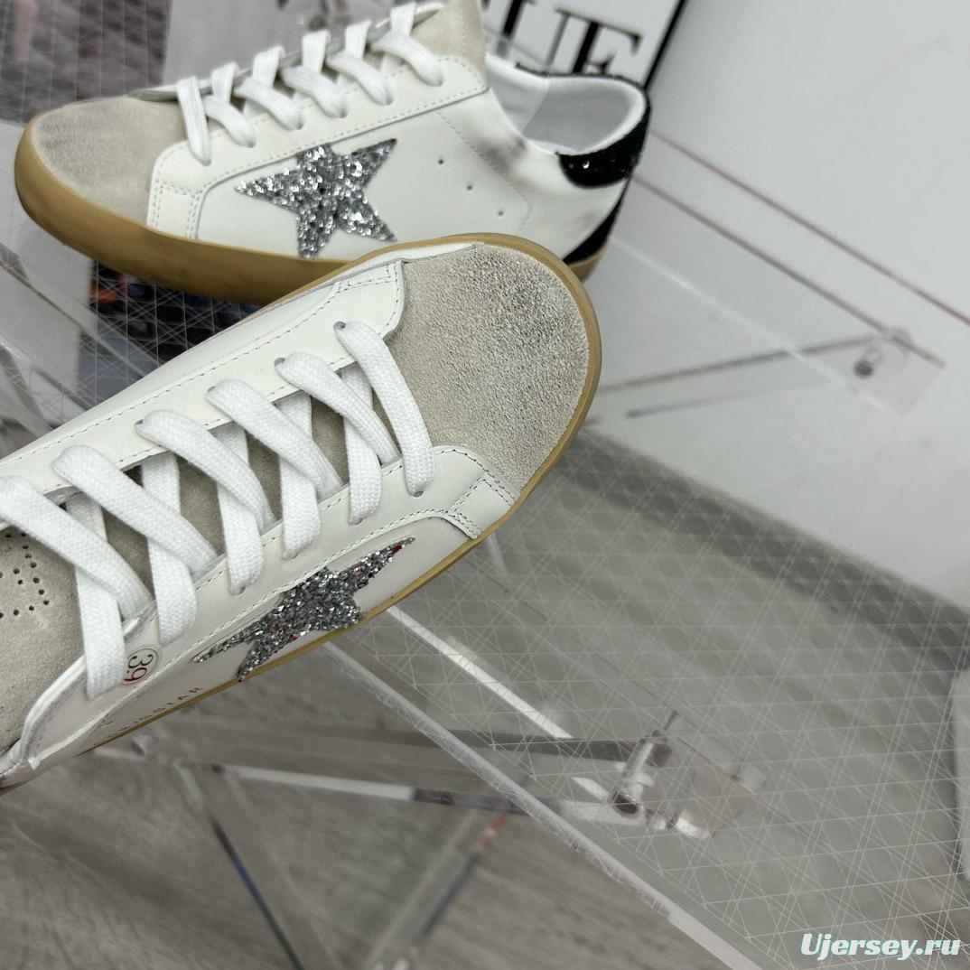 2025 Women GGDB White Black Silver Leather Suede Sneakers