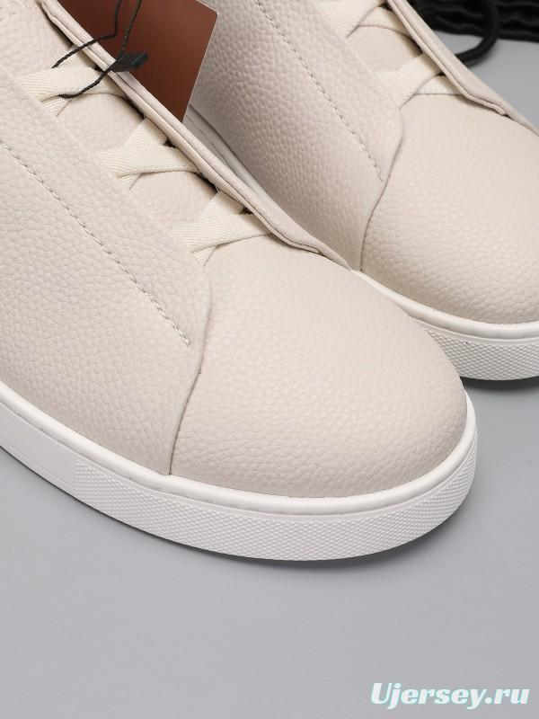 2024 Men Ermenegildo Zegna Beige Leather Low Top Sneakers MJ00240