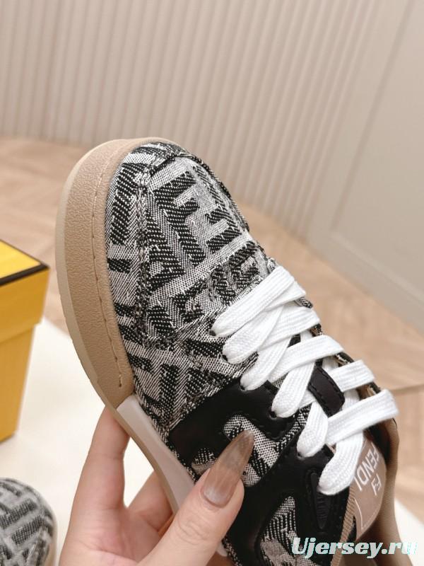 2025 Unisex Fendi Black Grey Brown Leather Fabric Plimsolls FD Match LY00350(F)/LY00360(M)