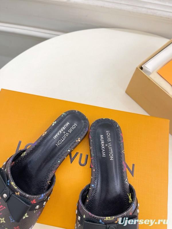 2025 Slippers Louis Vuitton Black Leather Flat Bow MJ00290