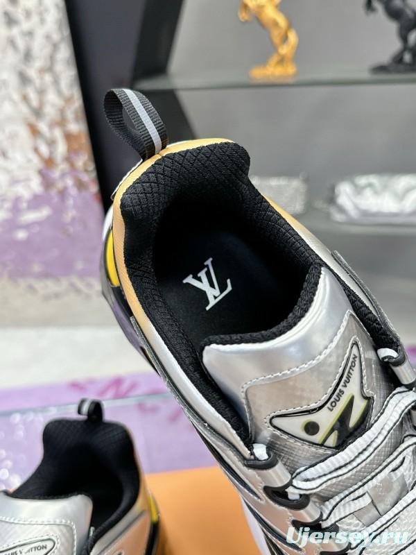 2025 Men Louis Vuitton Gradient Yellow White Leather Mesh Sneakers MJ00420