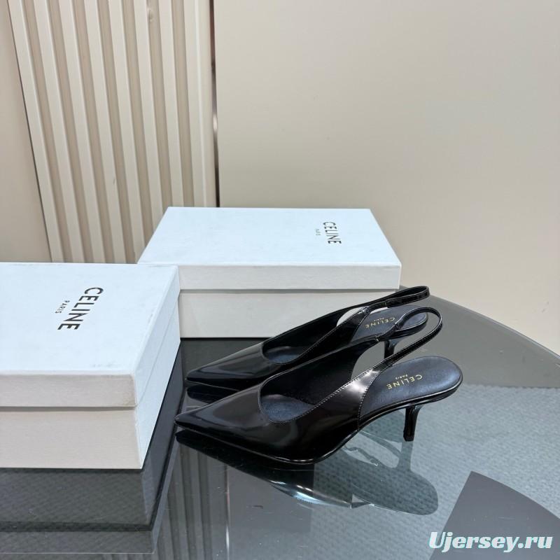 2025 Women CELINE Black Patent Leather Slingback Pumps KFY00310