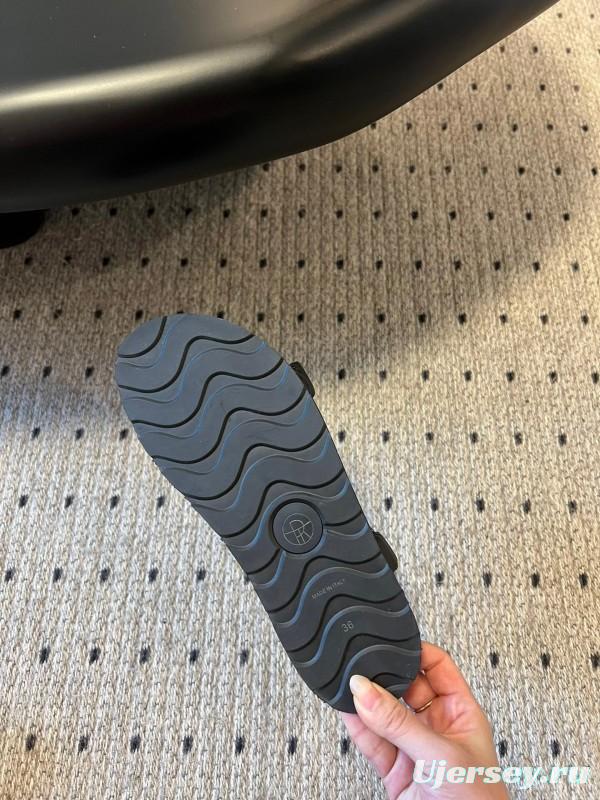 2025 Women The Row Black Leather Flat Sandals KFY00270