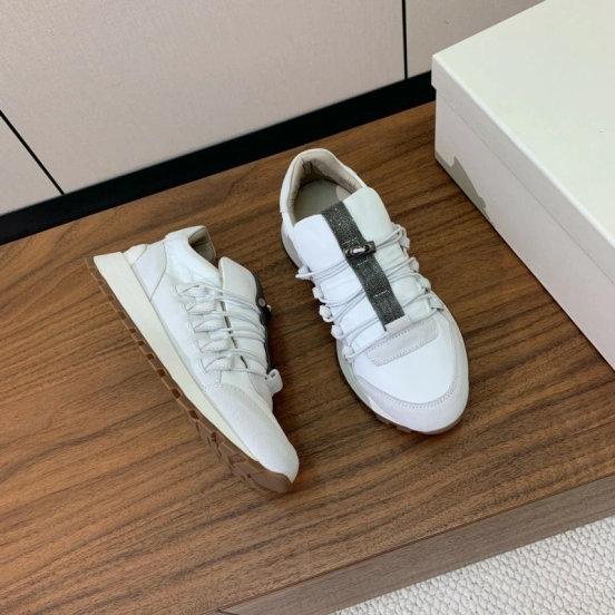 2025 Men Brunello Cucinelli White Leather Casual Sneakers