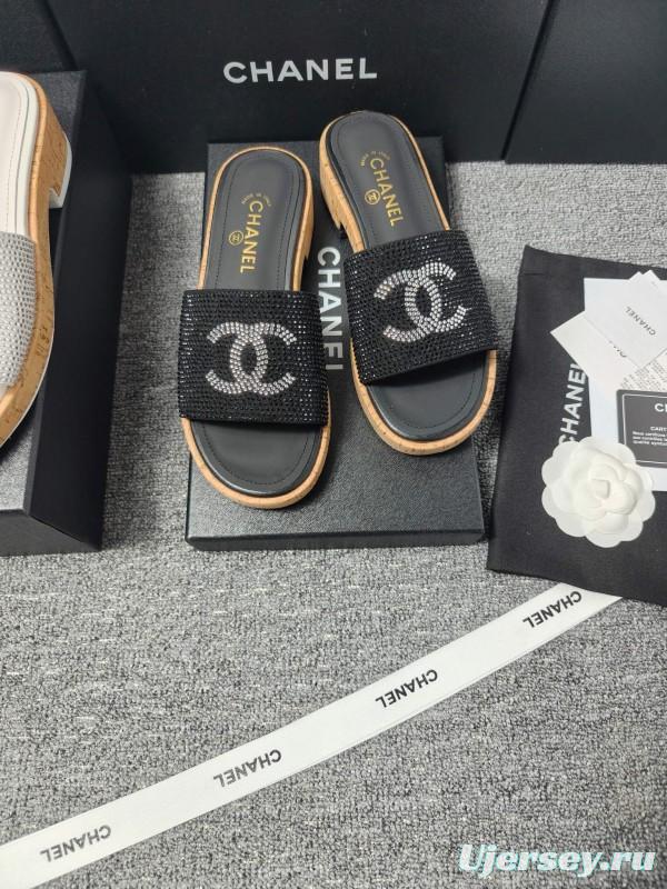 2025 Slippers Chanel Black Crystal Women