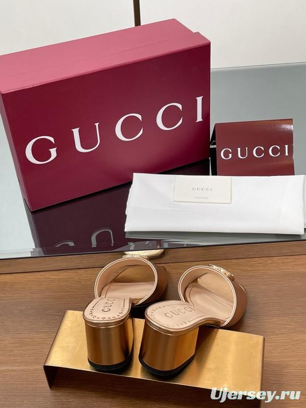 2025 Women Gucci Pink Leather Sandals GG Crystal Buckle LY00280