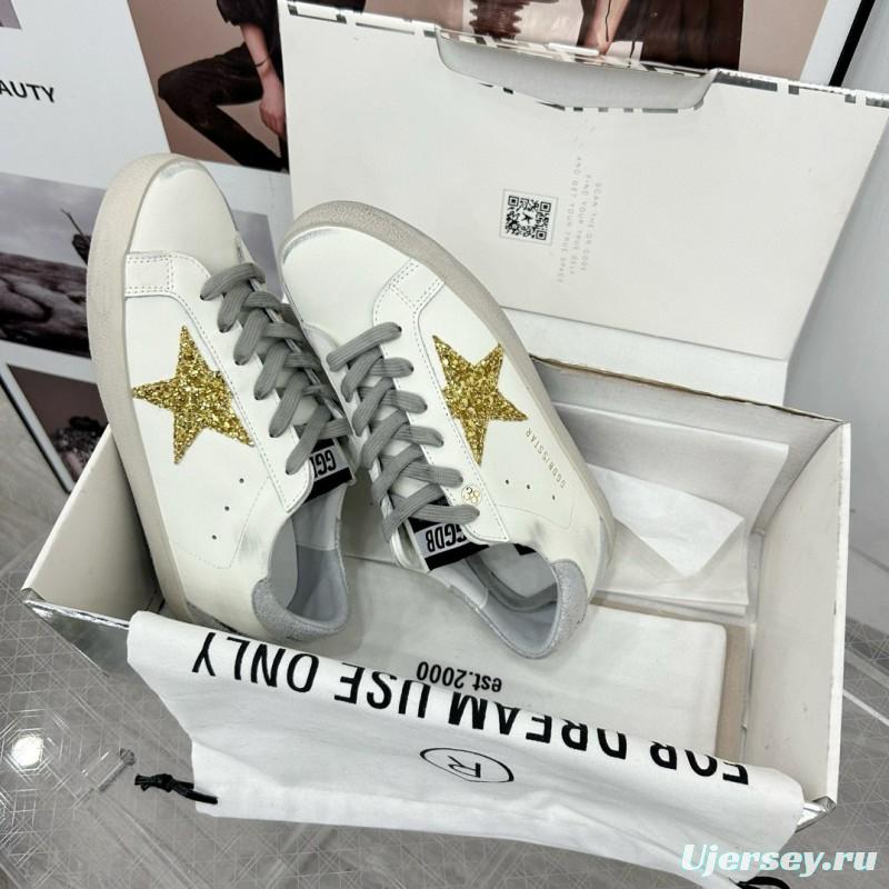 2025 Women GGDB White Gold Glitter Leather Sneakers