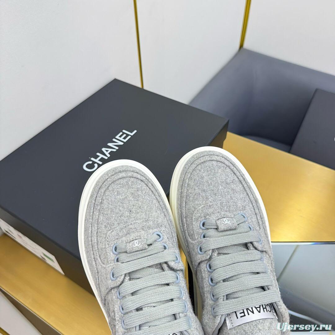 2025 Women Chanel Grey Wool Platform Sneakers