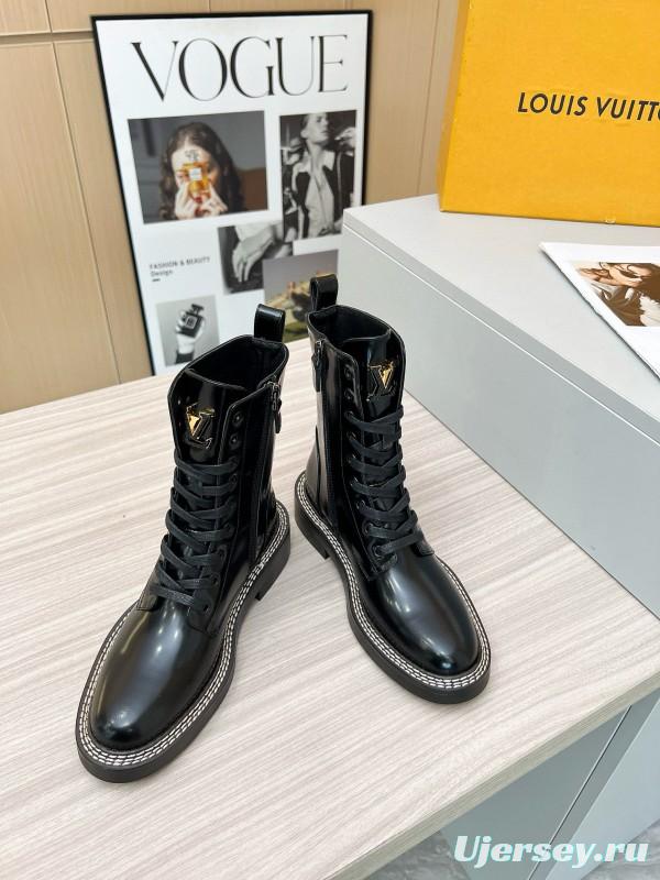 2024 Women Louis Vuitton Black Calfskin Leather Boots MJ00370