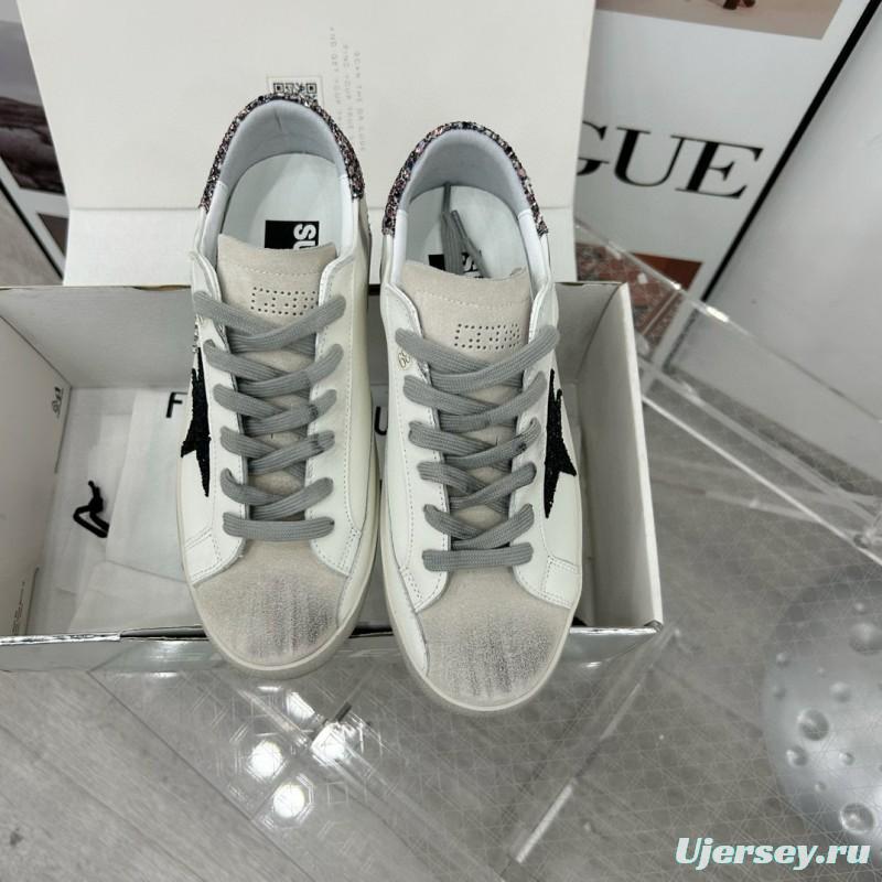 2025 Women GGDB White Black Glitter Leather Sneakers