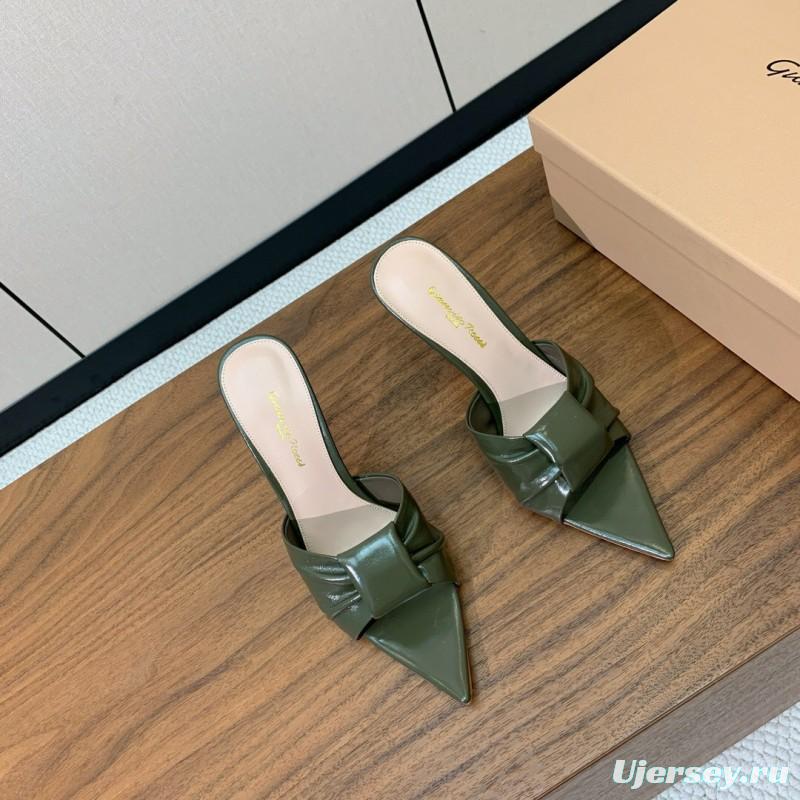 2025 Women Gianvito Rossi Green Leather High Heel Mules