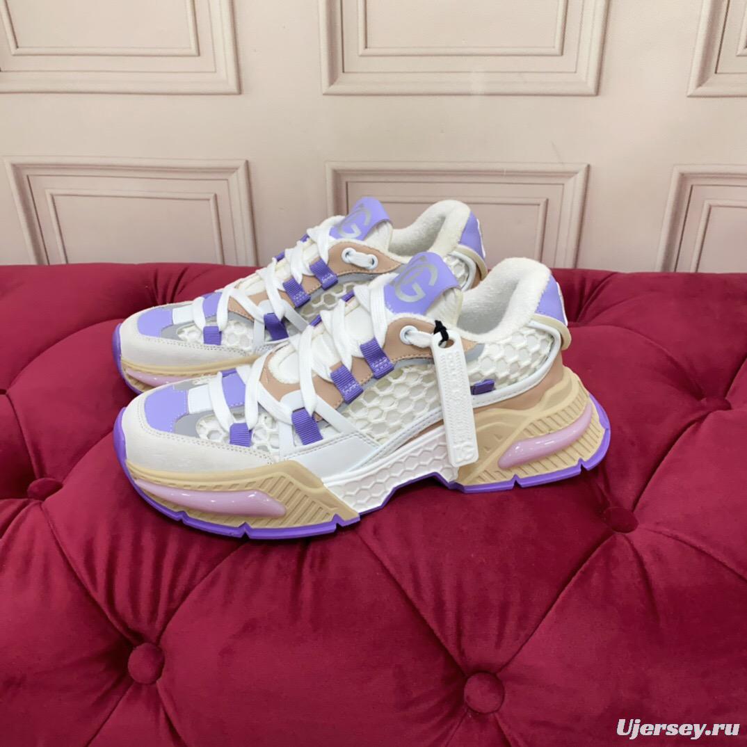 2025 Women Dolce & Gabbana White Purple Beige Mesh Leather Sneakers LY00340