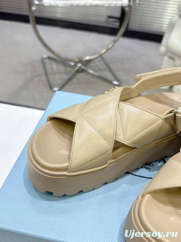 2025 Women Prada Beige Calfskin Sandals KFY00280