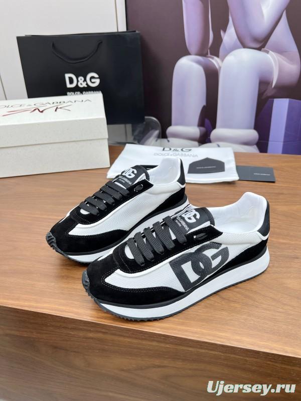 2025 Unisex Dolce & Gabbana Black White Mesh Suede Sneakers LY00300