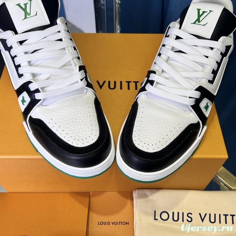 2025 Unisex Louis Vuitton White Black Green Leather Trainer
