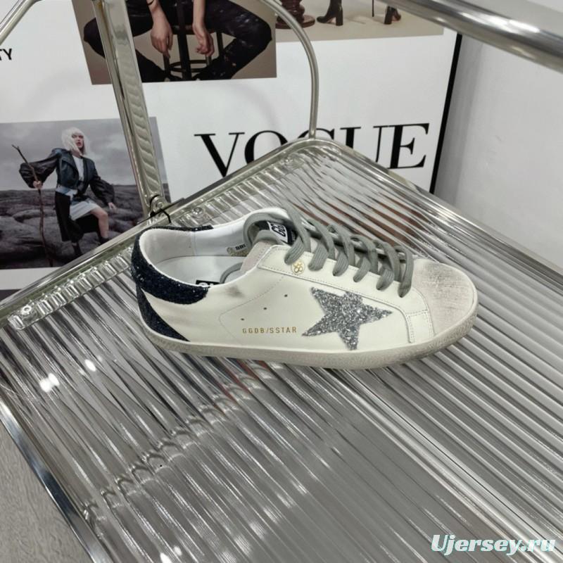 2025 Women GGDB White Grey Glitter Leather Suede Sneakers