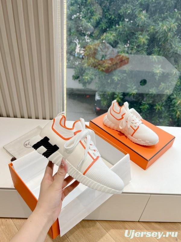 2024 Unisex Hermès white orange knit sneakers