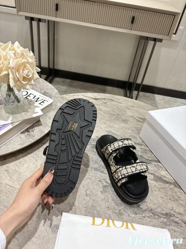 2025 Women Dior Black White Fabric Sandals KFY00300