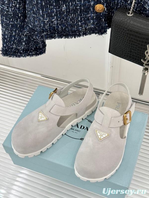 2025 Women Prada Grey Suede Casual Shoes
