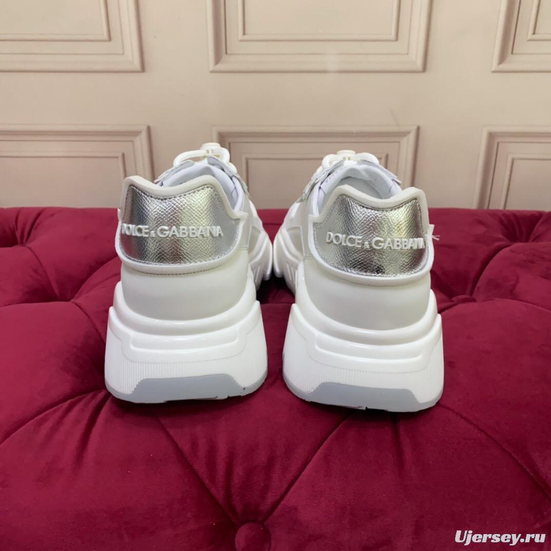 2025 Unisex Dolce & Gabbana White Grey Leather Lycra Sneakers DG Craft LY00330(F)/LY00340(M)