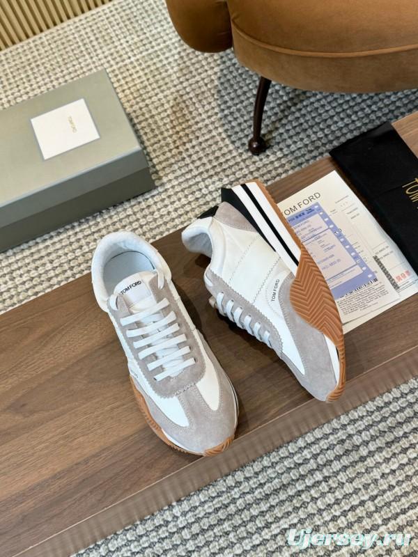 2025 Men TOM FORD White Grey Suede Leather Sneakers