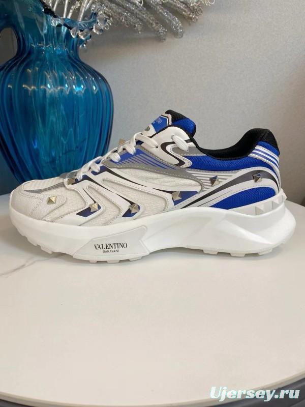 2024 Unisex Valentino Blue White Grey Mesh Leather Sneakers MJ00410