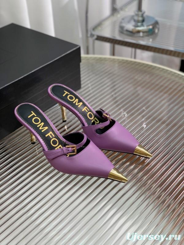 2025 Women TOM FORD Purple Gold Leather Mules