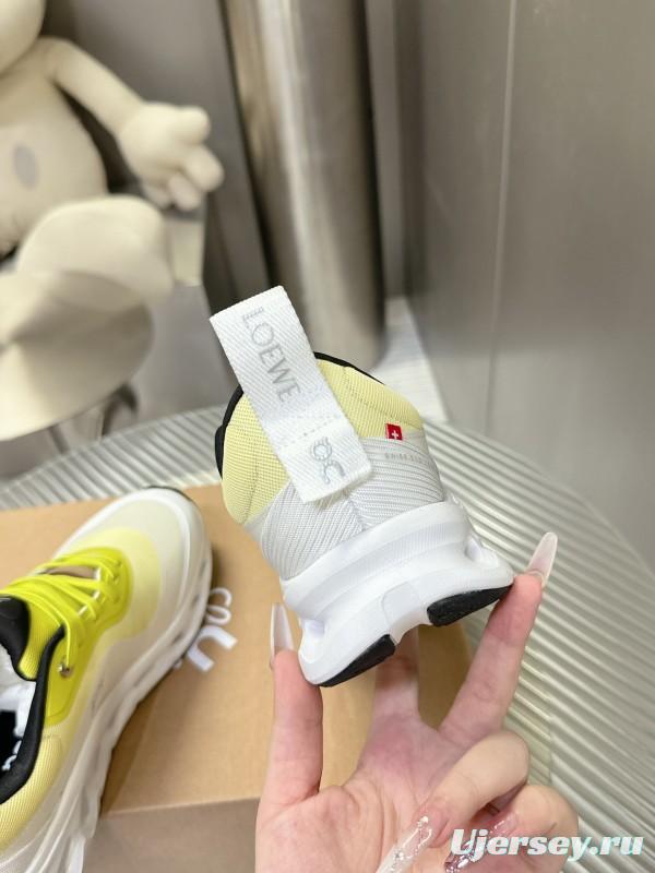 2025 Unisex Loewe Yellow White Black Mesh Leather Sneakers