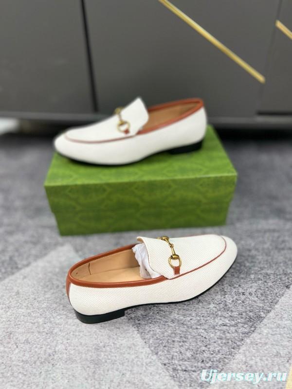 2024 Men Gucci white brown leather loafers MJ00280
