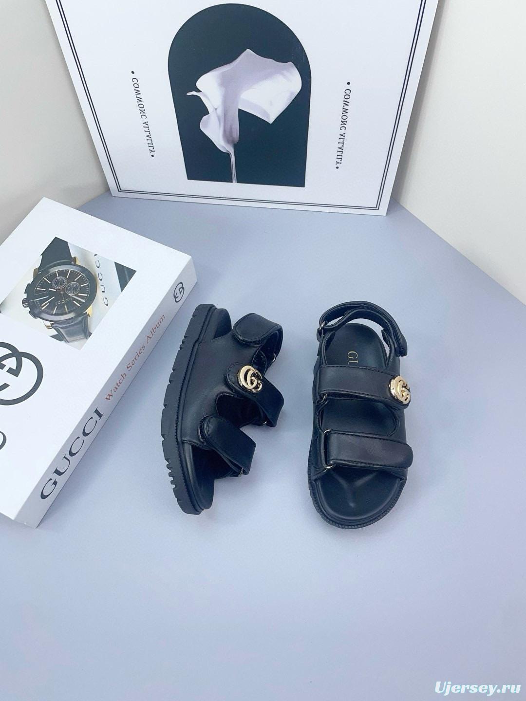 2025 Kids Gucci Black Brown Canvas Leather Sandals